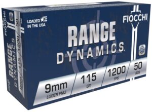 33929_6 Fiocchi Pistol Shooting Dynamics 9mm Ammo Full Metal Jacket 115gr 50 Round Box - Brass Casing