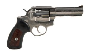 Ruger GP100 38spl 6rd 4" Satin Stainless Steel Barrel, Cylinder & Frame, Black Rubber w/Hardwood Insert Grip - USED