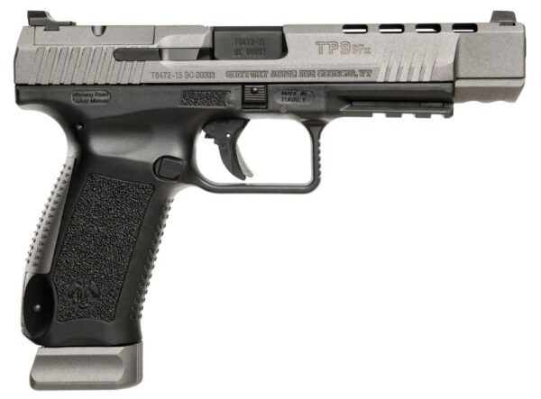 5067 Canik TP9SFx 9mm Optic Ready Pistol, 5.2" Tungsten Gray Cerakote, 20+1 - 20+1 Rounds | 5.2" Barrel | Polymer Grips | Gray | 3-Dot Sights