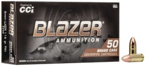 63308_1 CCI Blazer Brass 9mm Ammo 115gr Full Metal Jacket 50 Round Box - Brass Casing